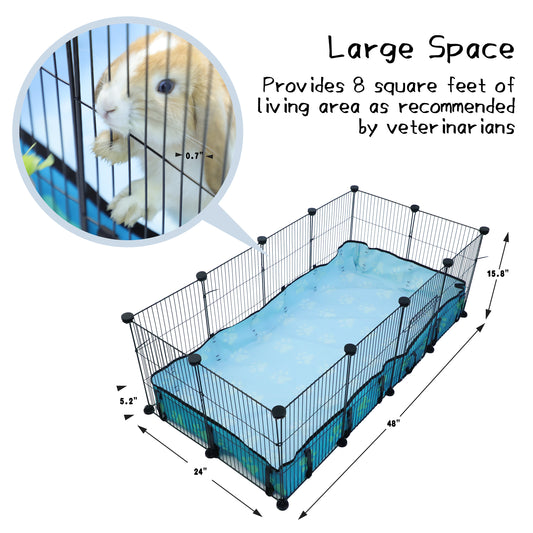 Guinea Pig Cages 8 Sq Ft Expandable C&C Cage Habitats for 2 Small Animal House Pet Playpen Metal Grids Indoor Rabbit Fence Hedgehog Cage with PVC Liner, 48 x 24 x 16 inch, 12 Panels, by CHEGRON