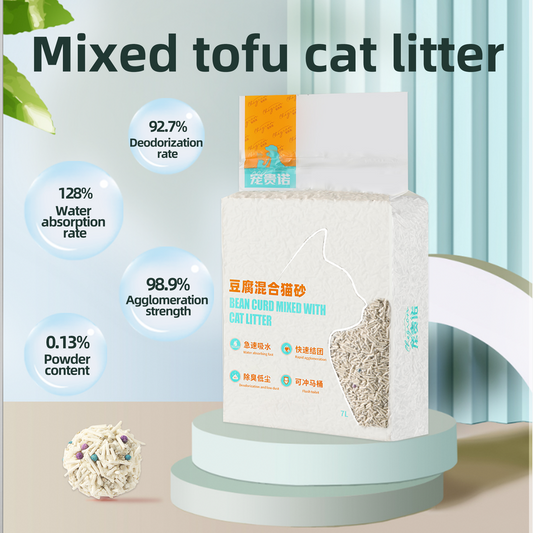 CHEGRON mixed tofu cat litter, classic original flavor, made of pure natural materials, clumps quickly, absorbs water quickly, generates less dust, and reduces odor. It can be thrown into the flush toilet, 5.5lbs/bag